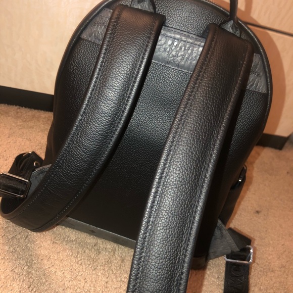 LARGE  Visetos Canvas Black Gray Leather Backpack